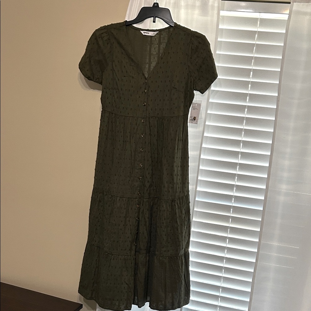 Sonoma Dark Green Textured Midi Dress